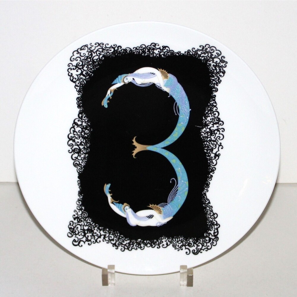 Vintage ERTE Plate No. 3 numerals 1986 9" Mikasa Art Deco decor mermaids